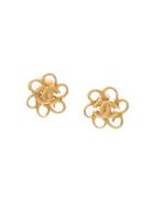 Chanel Vintage Cc Camellia Flower Stud Earrings - Metallic