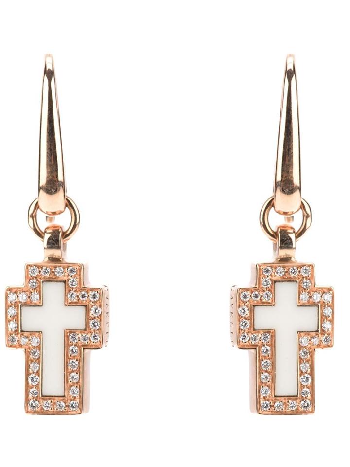 Gavello Cross Diamond Earrings, Women's, Metallic, Gold