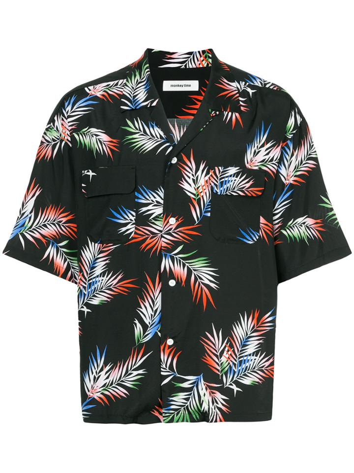 Monkey Time Leaf Print Short-sleeve Shirt - Black