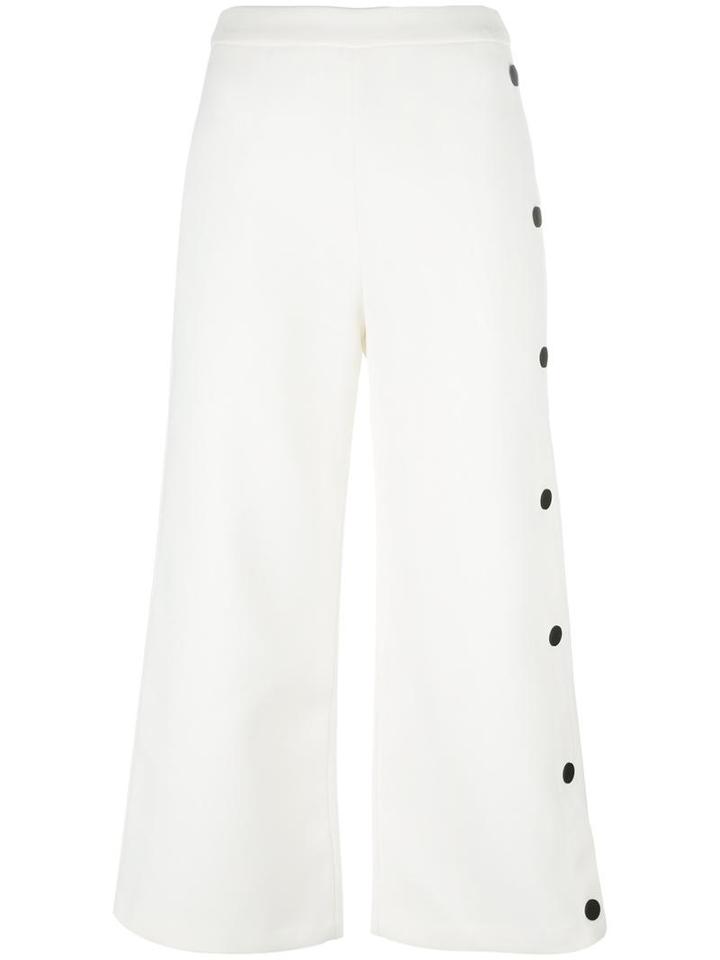 C/meo Contrast Buttons Cropped Trousers, Women's, Size: Medium, White, Polyester/spandex/elastane