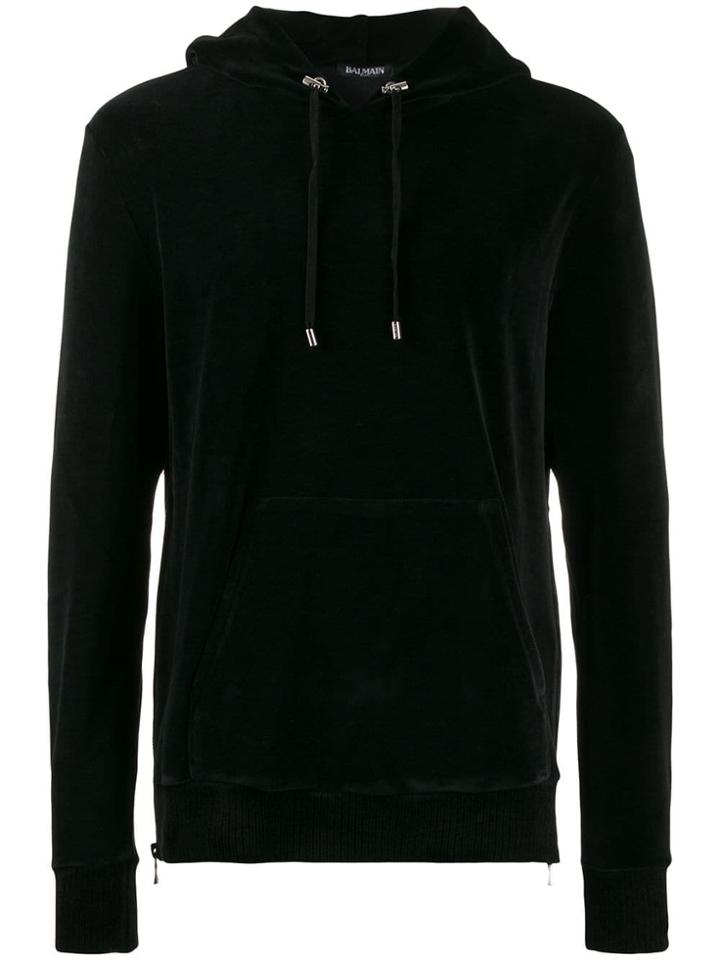 Balmain Velvet Long-sleeve Hoodie - Black