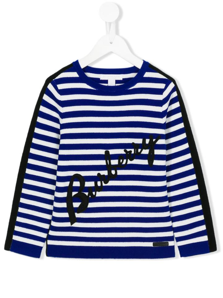 Burberry Kids Logo Striped Jumper, Girl's, Size: 10 Yrs, Blue