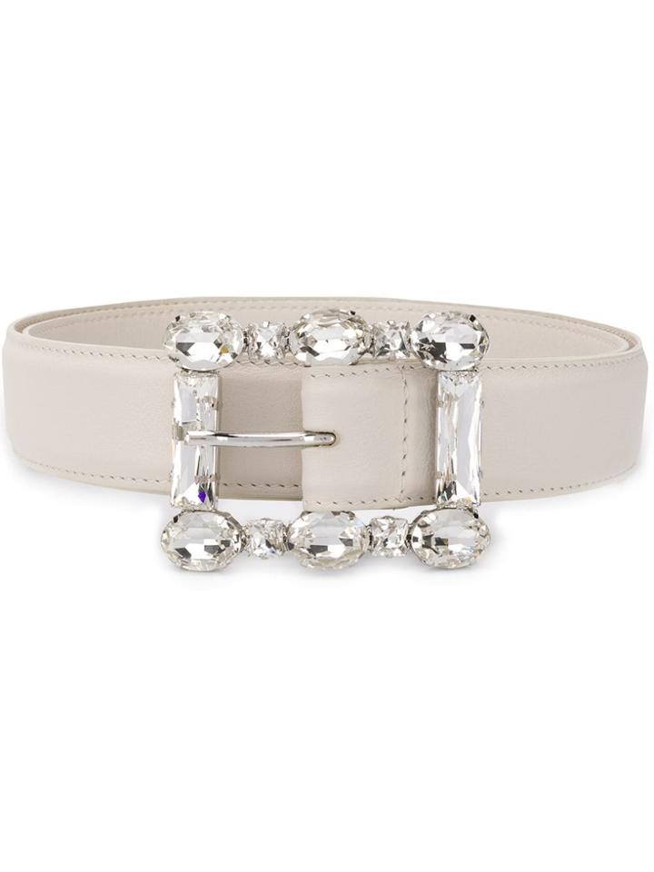 Orciani Crystal Embellished Buckle Belt - White