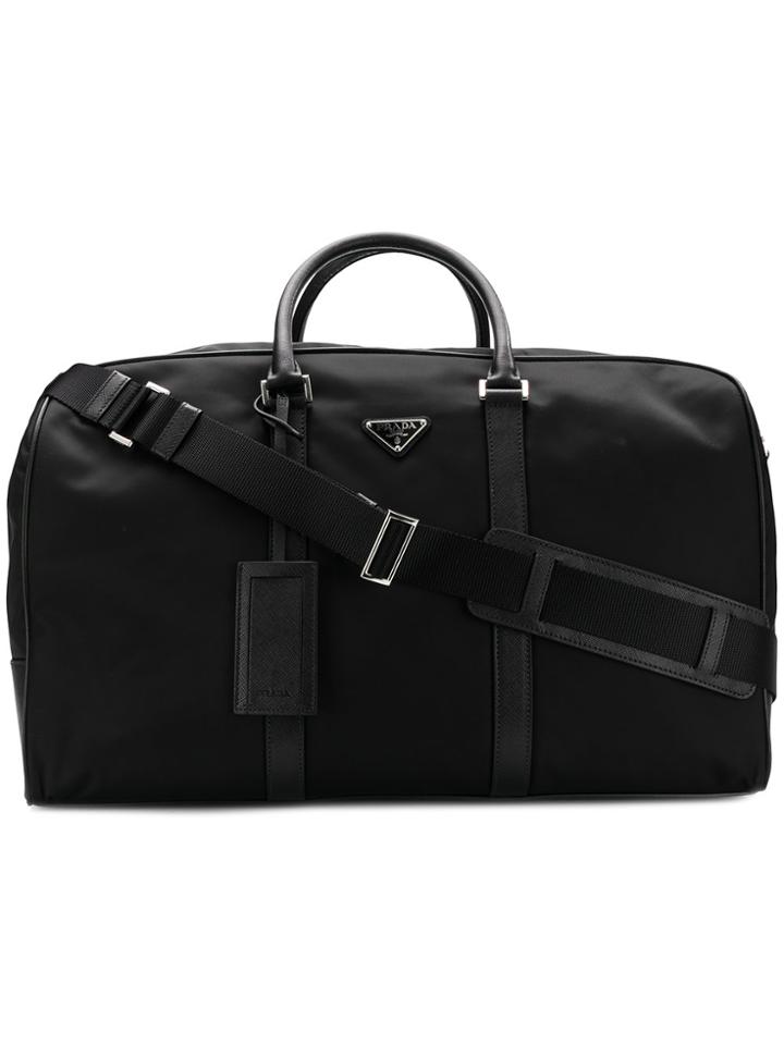 Prada Logo Plaque Luggage Bag - Black