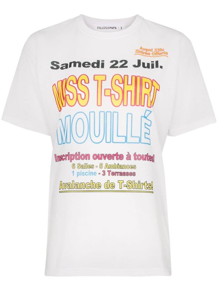 Filles A Papa Slogan Print Crew Neck T-shirt - White