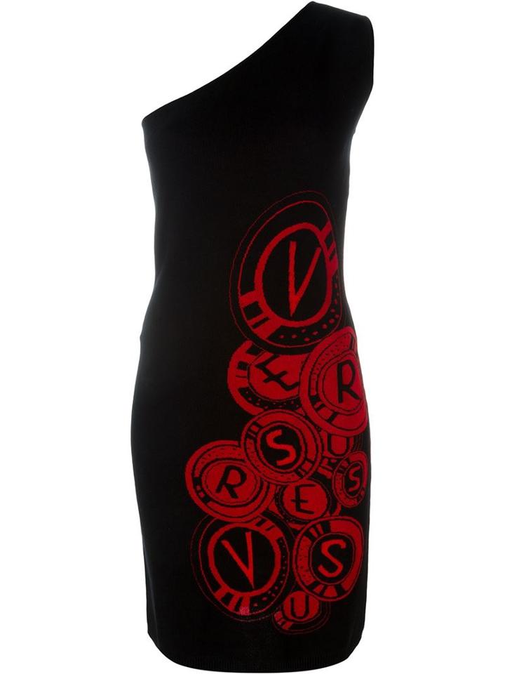 Versus One-shoulder Logo Intarsia Dress