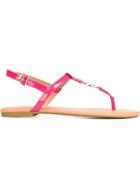 Armani Jeans Logo Thong Sandals, Women's, Size: 41, Pink/purple, Rubber/patent Leather/leather