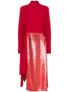 Tibi Turtleneck Sequin Asymmetric Silk Dress - Red