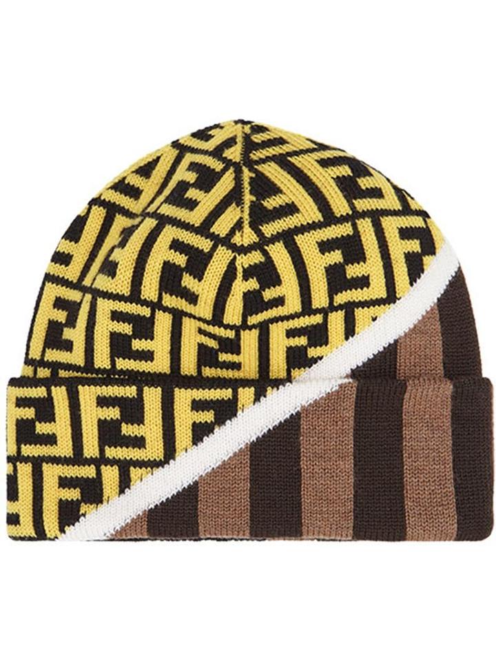 Fendi Ff Dual-pattern Beanie - Brown
