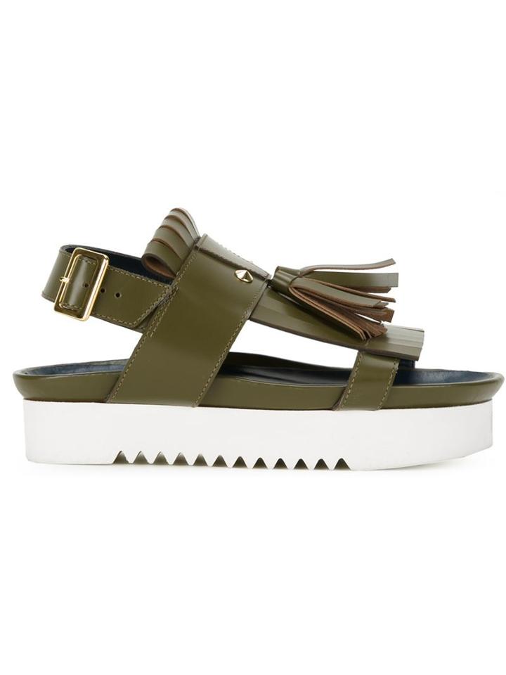 Muveil Fringed Sandals, Women's, Size: 37, Green, Calf Leather/resin