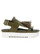 Muveil Fringed Sandals, Women's, Size: 37, Green, Calf Leather/resin
