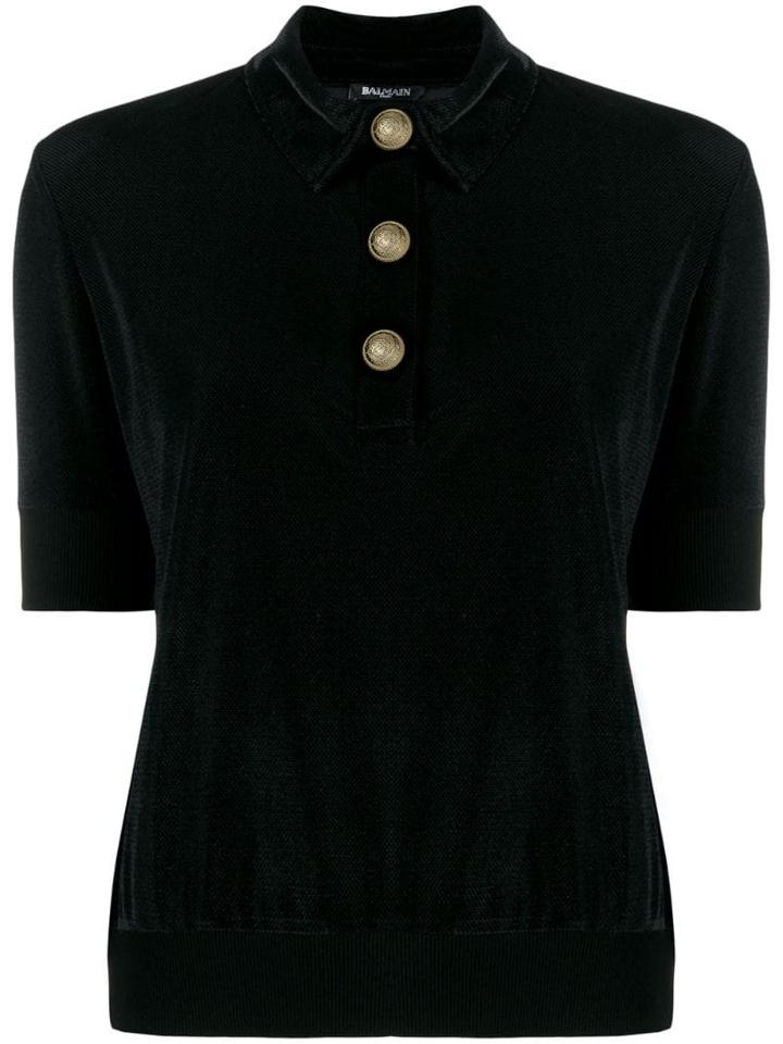 Balmain Velvet Piqué Polo Shirt - Black