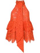 Ganni Eyelash Lace Halterneck Top - Yellow & Orange