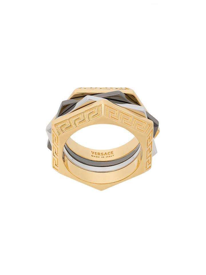 Versace Greek Keys Ring - Metallic