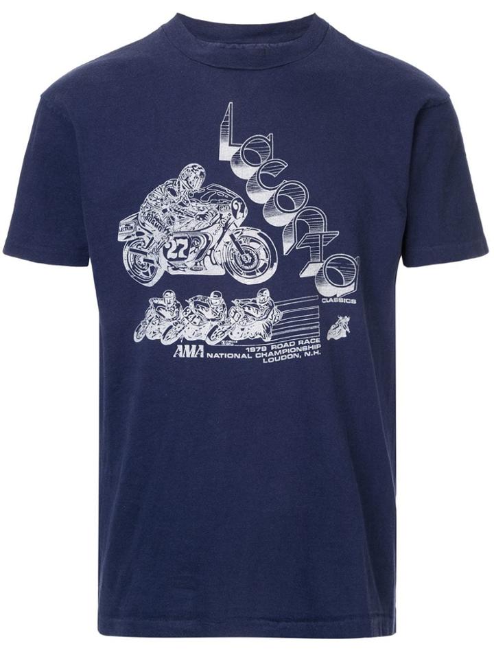 Fake Alpha Vintage Motorcycle Print T-shirt - Blue