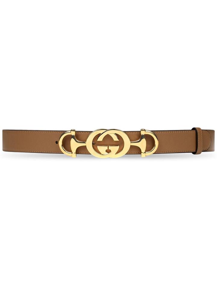 Gucci Leather Belt With Interlocking G Horsebit - Brown