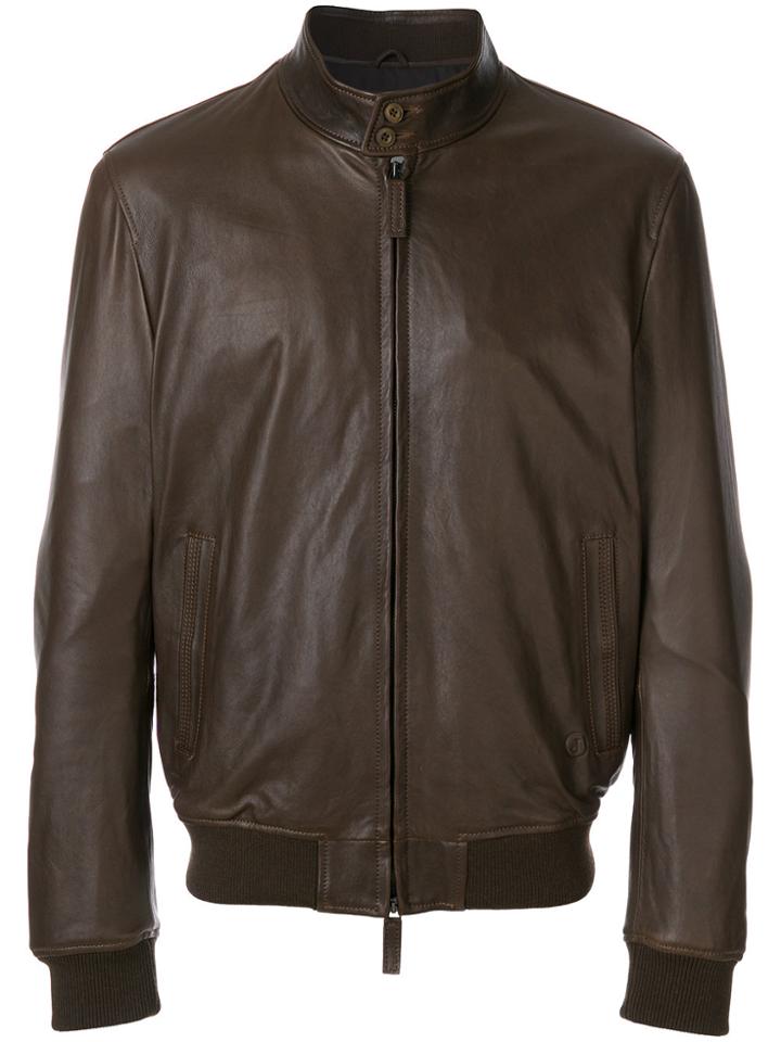 Jeckerson Bomber Style Leather Jacket - Brown
