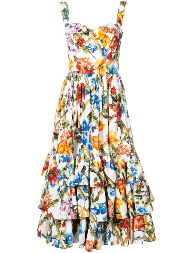 Dolce & Gabbana Bustier Printed Midi Dress - White