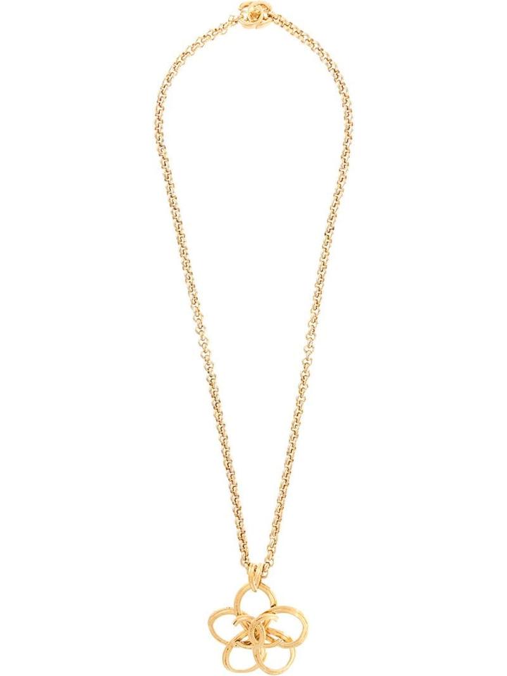Chanel Pre-owned Cc Logos Flower Chain Pendant Necklace - Gold