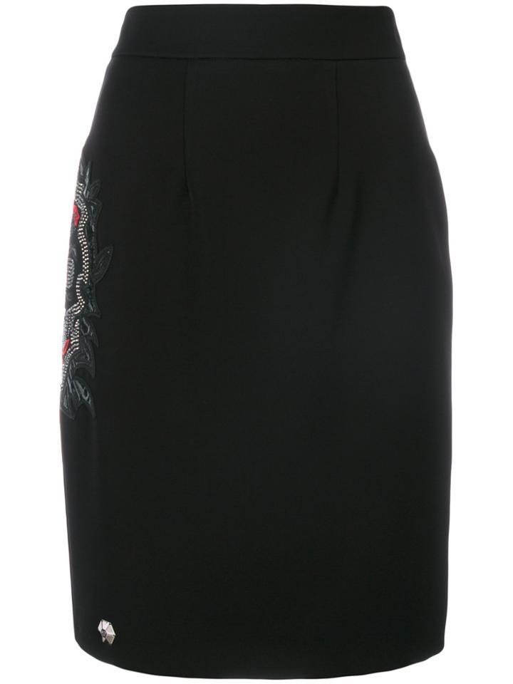 Philipp Plein Embroidered Skull Pencil Skirt - Black