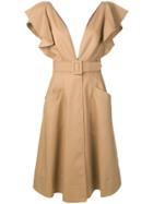 Oscar De La Renta Ruffled Sleeve Midi Dress - Brown