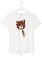 Moschino Kids Tie Front Print T-shirt - White