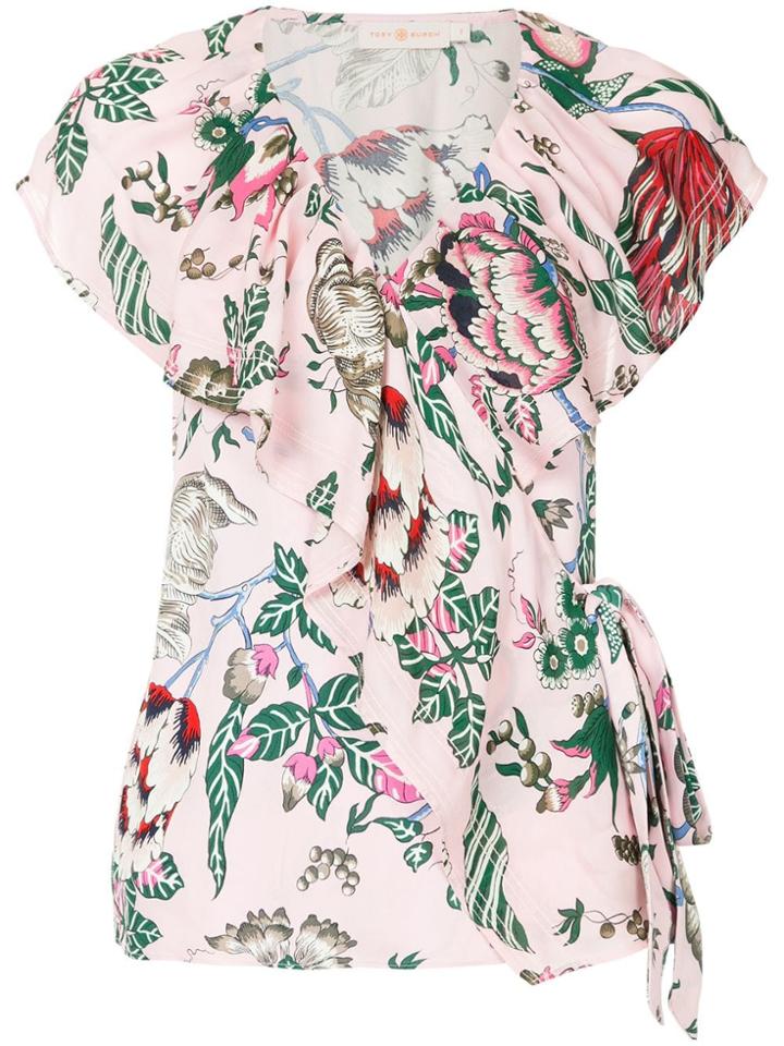 Tory Burch Floral Wrap Blouse - Pink & Purple
