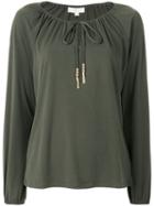 Michael Michael Kors - Drawstring Neck Long-sleeved Top - Women - Polyester/spandex/elastane - L, Green, Polyester/spandex/elastane