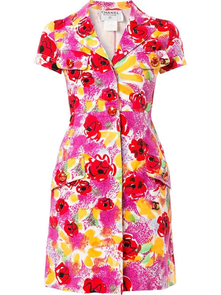 Chanel Vintage Camelia Print Shirt Dress - Multicolour