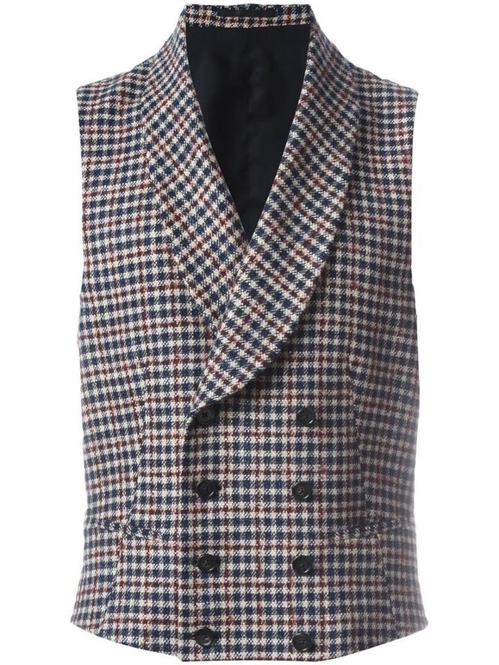 Z Zegna Double Breasted Waistcoat, Men's, Size: 48, Blue, Silk/cupro/wool