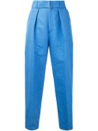 Cityshop - Belted Peg Trousers - Women - Cotton/linen/flax/polyester - 38, Blue, Cotton/linen/flax/polyester