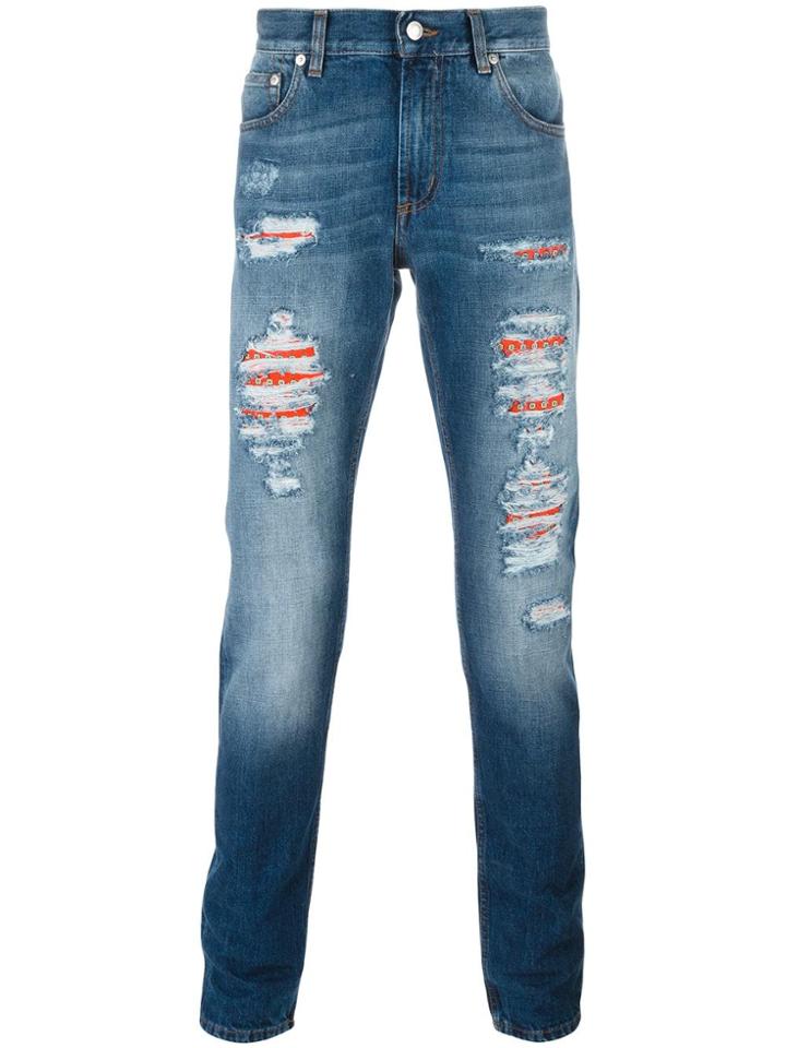 Alexander Mcqueen Distressed Slim-fit Jeans - Blue