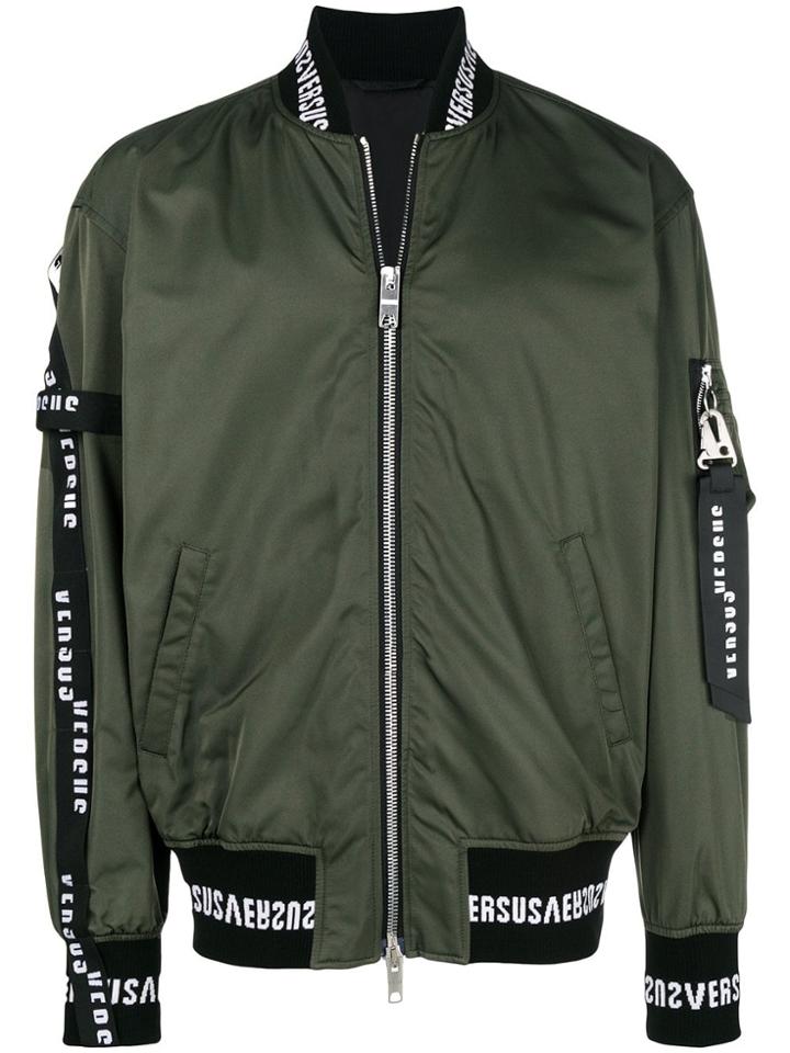 Versus Logo Print Bomber Jacket - Green