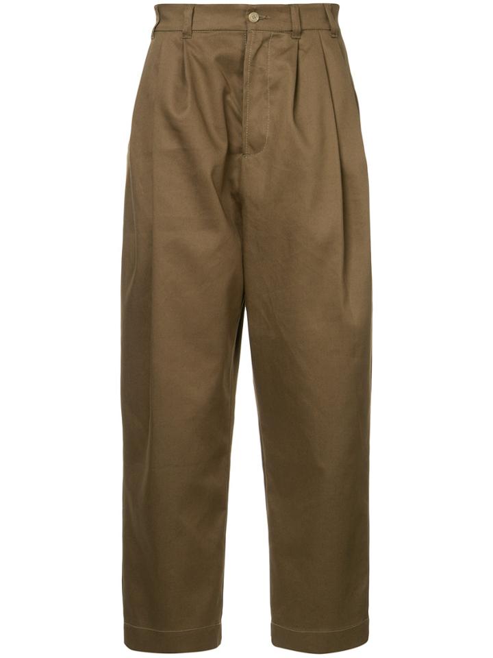 Hed Mayner Cropped High Waisted Trousers - Brown