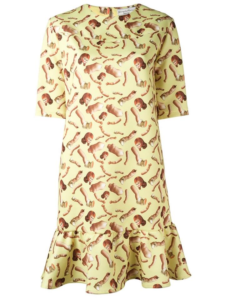Giorgia Fiore Doll Print Dress, Women's, Size: 40, Yellow/orange, Polyester/spandex/elastane