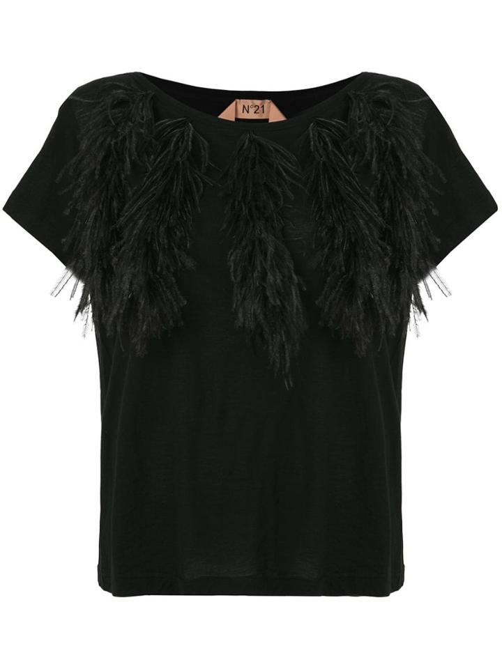 No21 Feather Detail T-shirt - Black