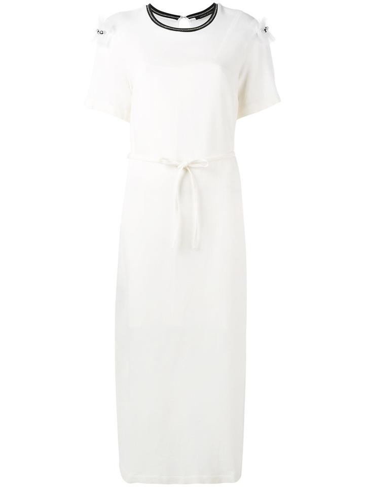Mother Of Pearl Bead And Tulle Embellished Dress, Women's, Size: 10, White, Polyester/wool