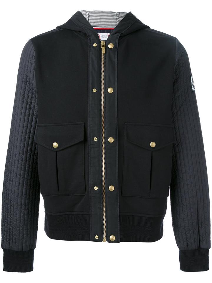 Moncler Gamme Bleu Mix Media Hooded Jacket, Men's, Size: Xl, Blue, Cotton/polyamide/cupro