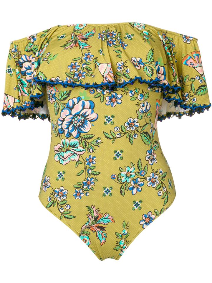 Anjuna Off The Shoulder Floral Swimsuit - Green
