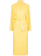 Matériel Belted Faux Leather Trench Coat - Yellow