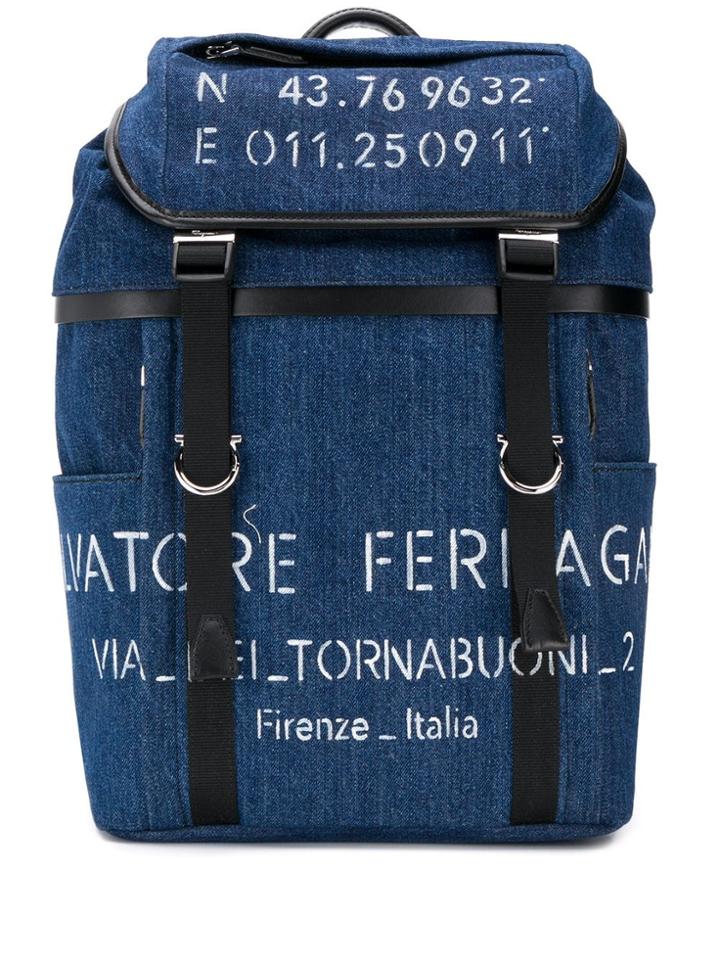 Salvatore Ferragamo Stencil Denim Backpack - Blue