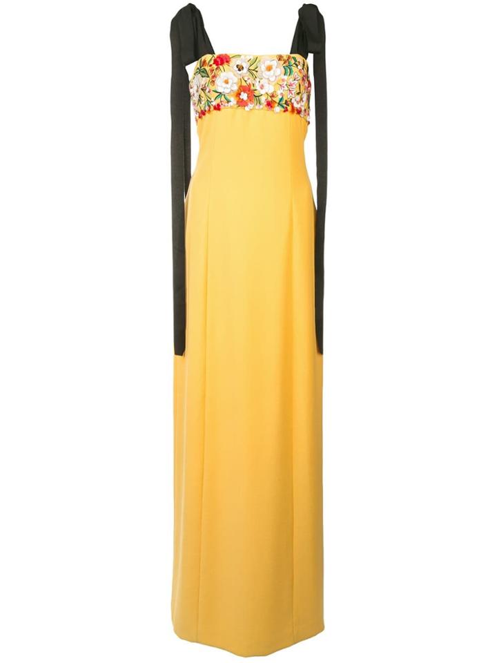Carolina Herrera Floral Embroidered Maxi Dress - Yellow