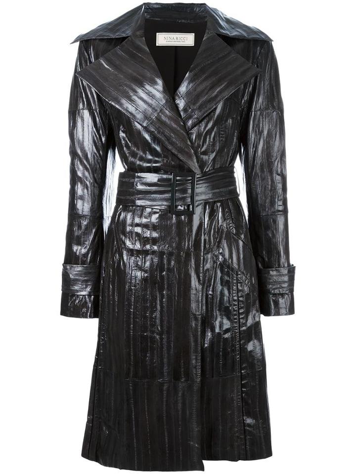 Nina Ricci Stitched Detail Leather Coat, Women's, Size: 36, Grey, Lamb Skin/eel Skin/acetate/silk