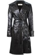 Nina Ricci Stitched Detail Leather Coat, Women's, Size: 36, Grey, Lamb Skin/eel Skin/acetate/silk