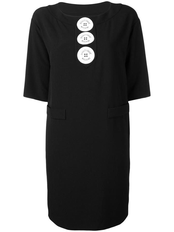 Boutique Moschino Logo Button Shift Dress, Women's, Size: 44, Black, Polyester/other Fibers