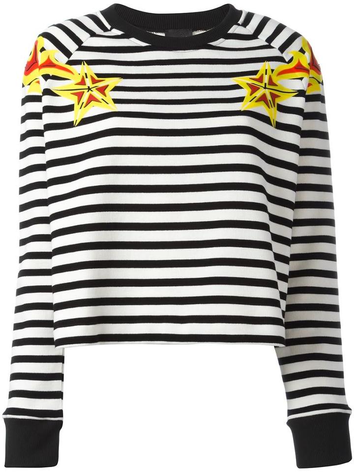 Just Cavalli Striped Star Print Sweatshirt, Women's, Size: 42, Black, Cotton/acrylic/other Fibers