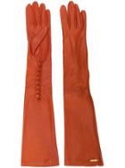 Dsquared2 Calf Leather Long Gloves - Orange
