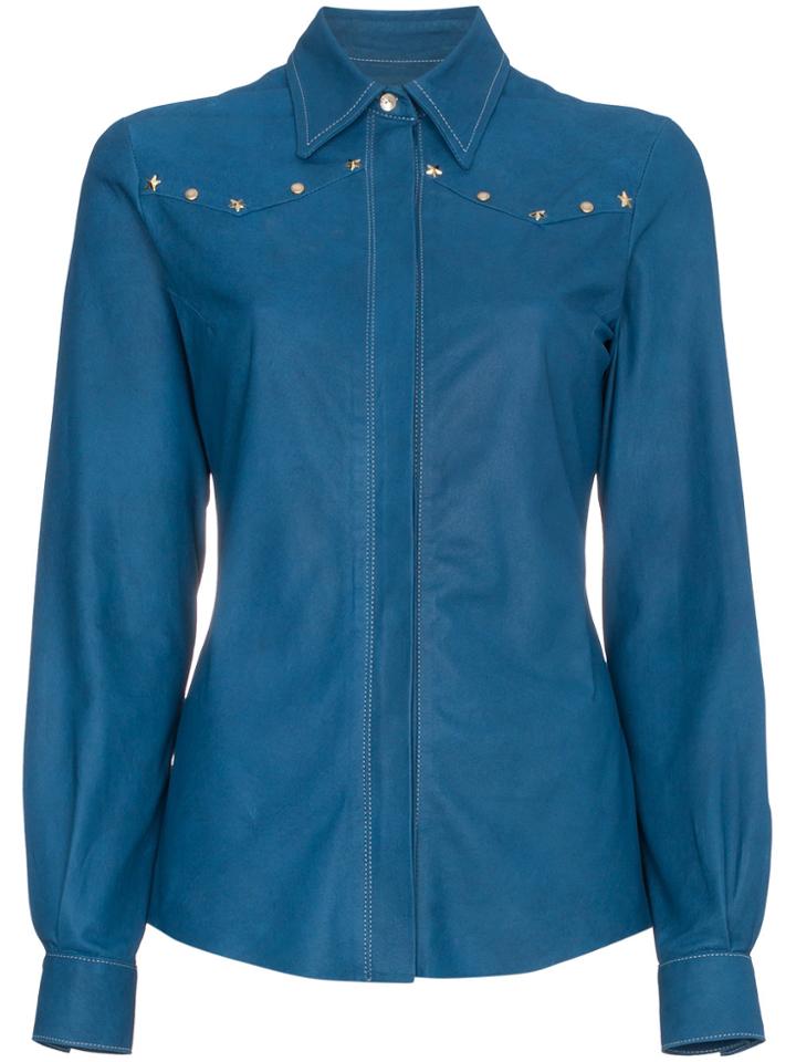 Skiim Leather Shirt With Studs - Blue