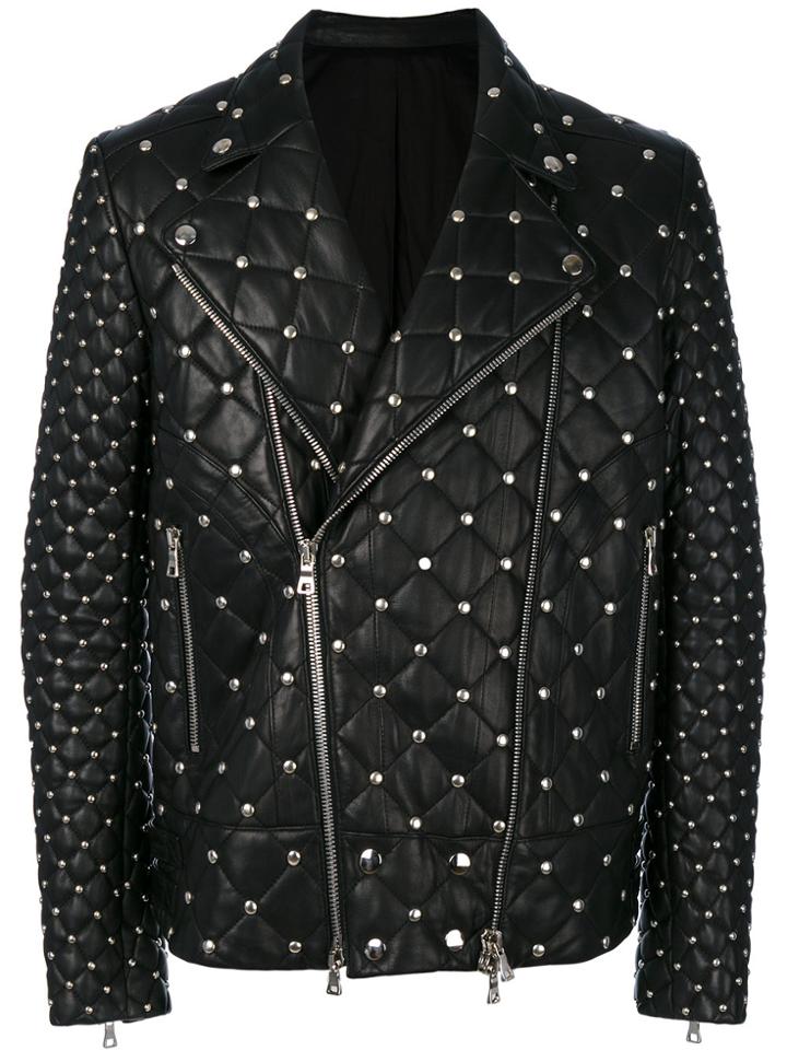 Balmain Studded Quilted Biker Jacket - Black