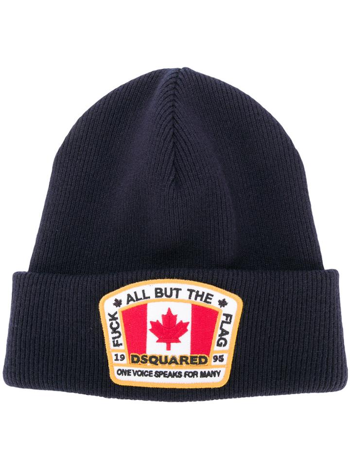 Dsquared2 Canadian Flag Patch Beanie - Blue